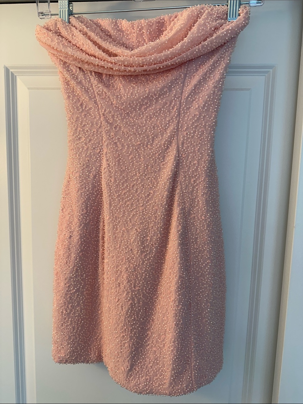 Strapless Pink Pearl-Embellished Cocktail Dress